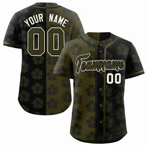 Custom Olive Black Split Fashion Flower Graffiti Pattern Authentic Baseball Jersey