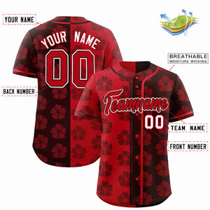 Custom Red Brown Split Fashion Flower Graffiti Pattern Authentic Baseball Jersey