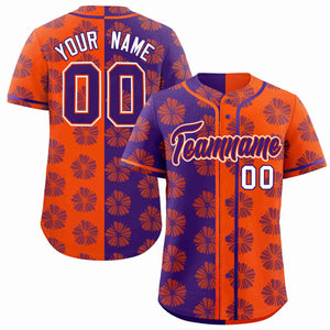 Custom Purple Orange Split Fashion Flower Graffiti Pattern Authentic Baseball Jersey