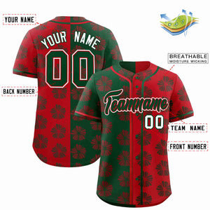 Custom Green Red Split Fashion Flower Graffiti Pattern Authentic Baseball Jersey