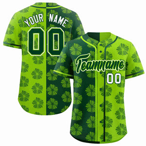 Custom Green Neon Green Split Fashion Flower Graffiti Pattern Authentic Baseball Jersey