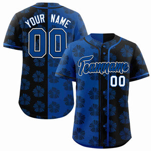 Custom Royal Black Split Fashion Flower Graffiti Pattern Authentic Baseball Jersey