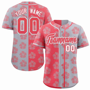 Custom Light Red Light Gray Split Fashion Flower Graffiti Pattern Authentic Baseball Jersey