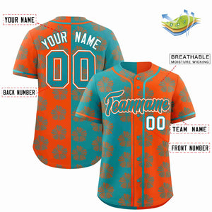 Custom Aqua Orange Split Fashion Flower Graffiti Pattern Authentic Baseball Jersey