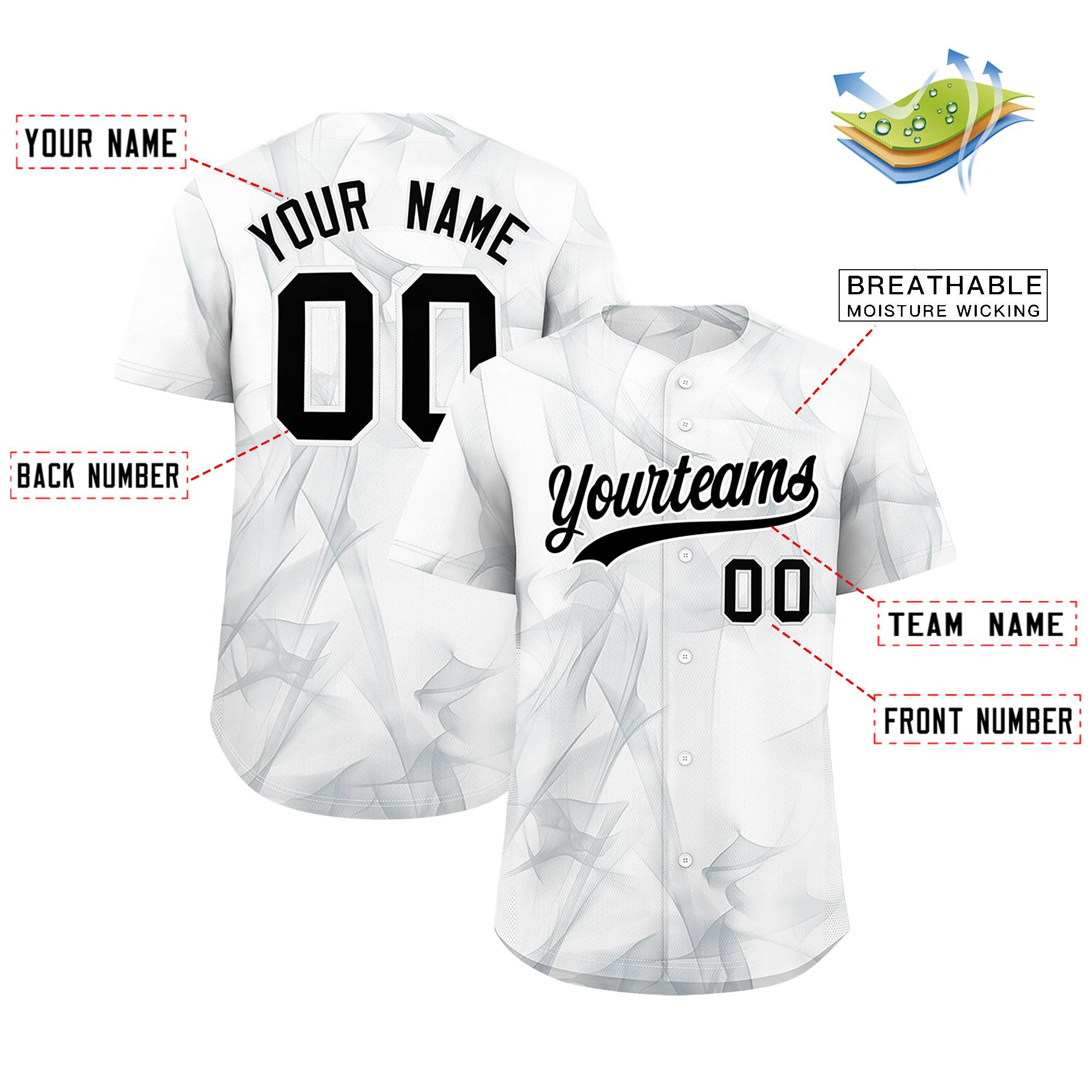 Custom White Fumes Graffiti Pattern Authentic Baseball Jersey