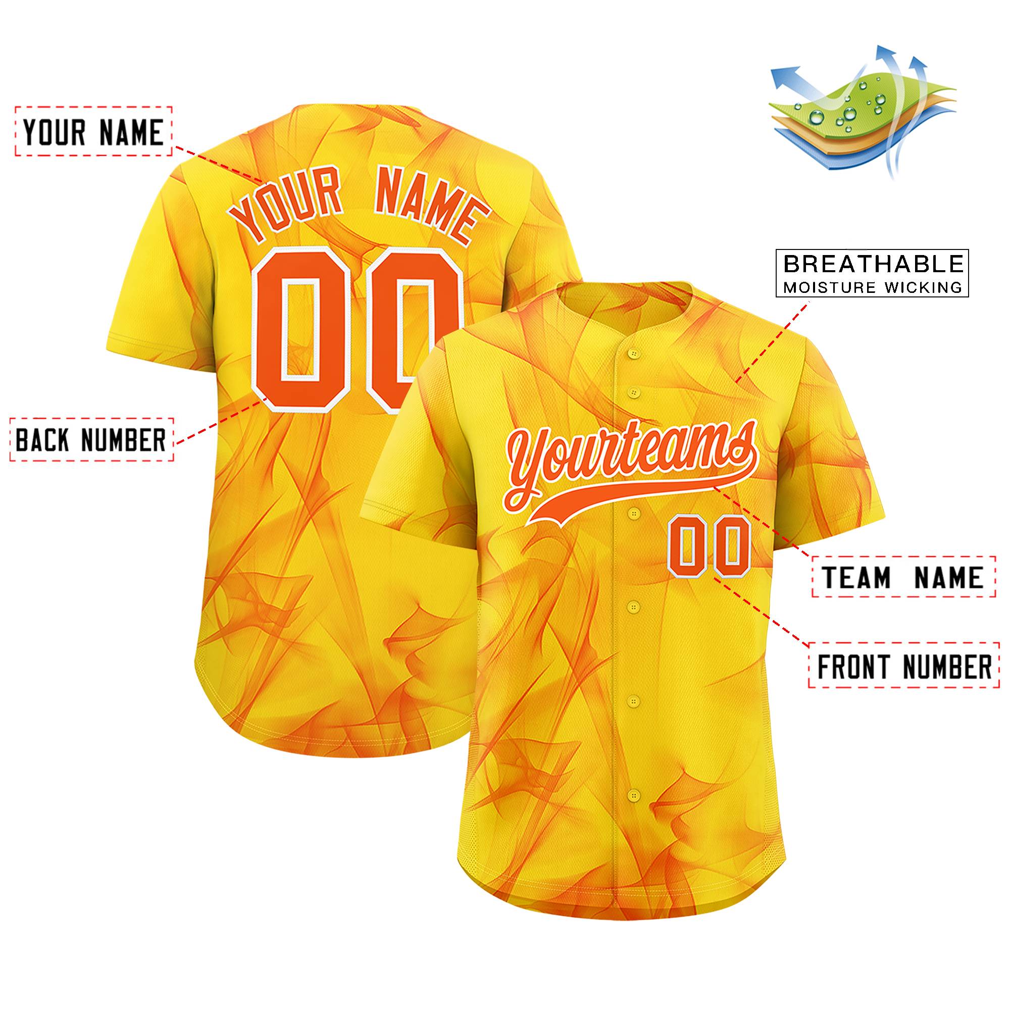 Custom Gold Fumes Graffiti Pattern Authentic Baseball Jersey