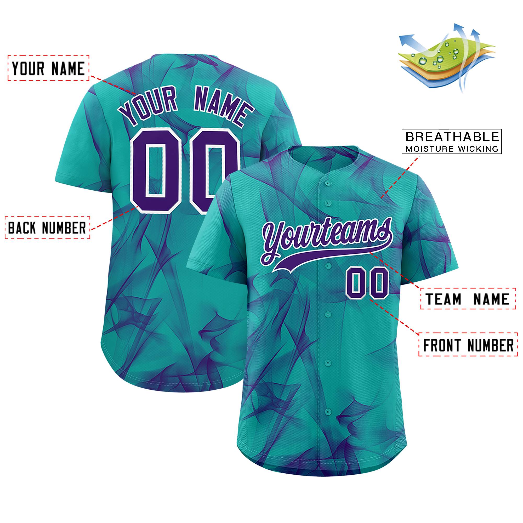 Custom Aqua Fumes Graffiti Pattern Authentic Baseball Jersey