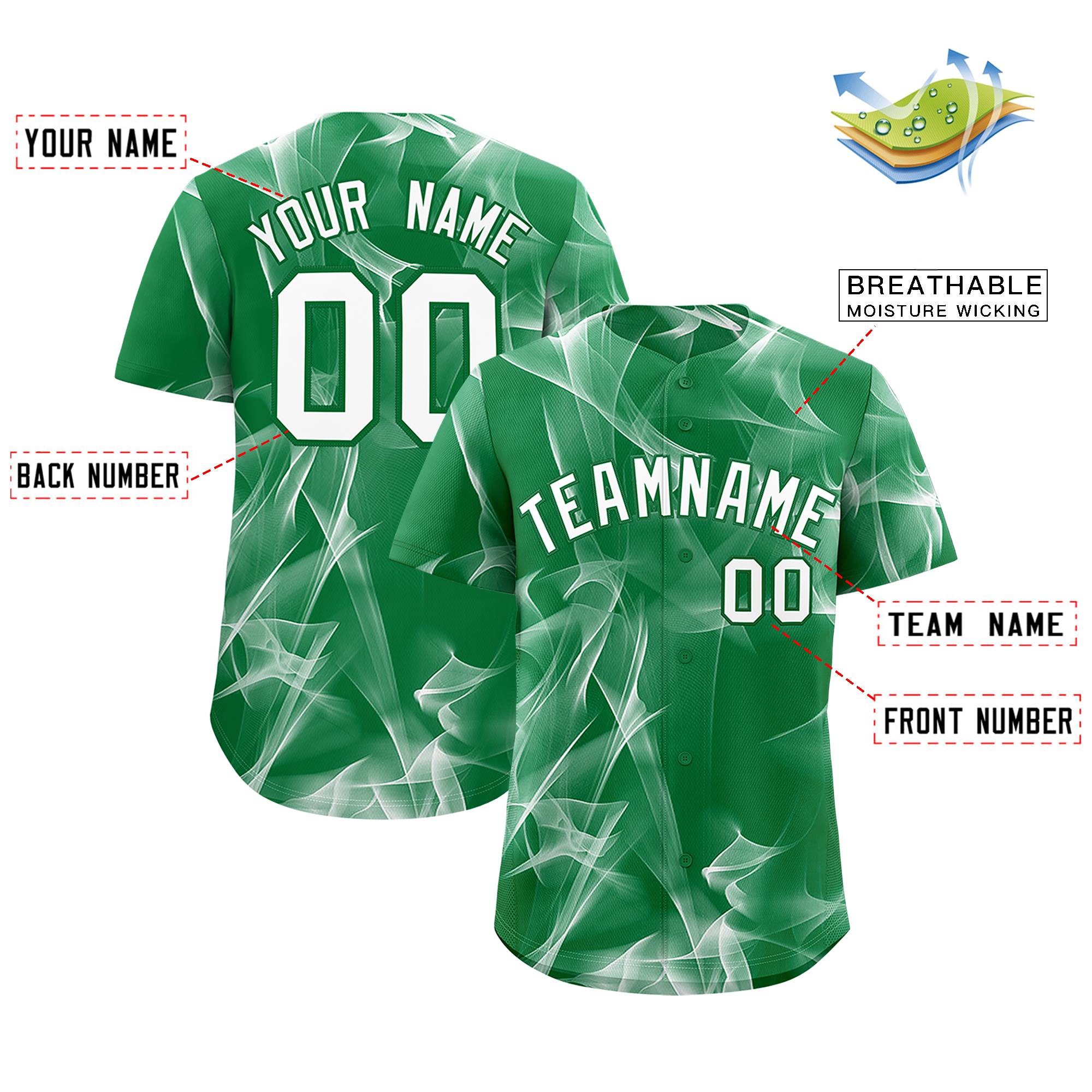 Custom Kelly Green Fumes Graffiti Pattern Authentic Baseball Jersey