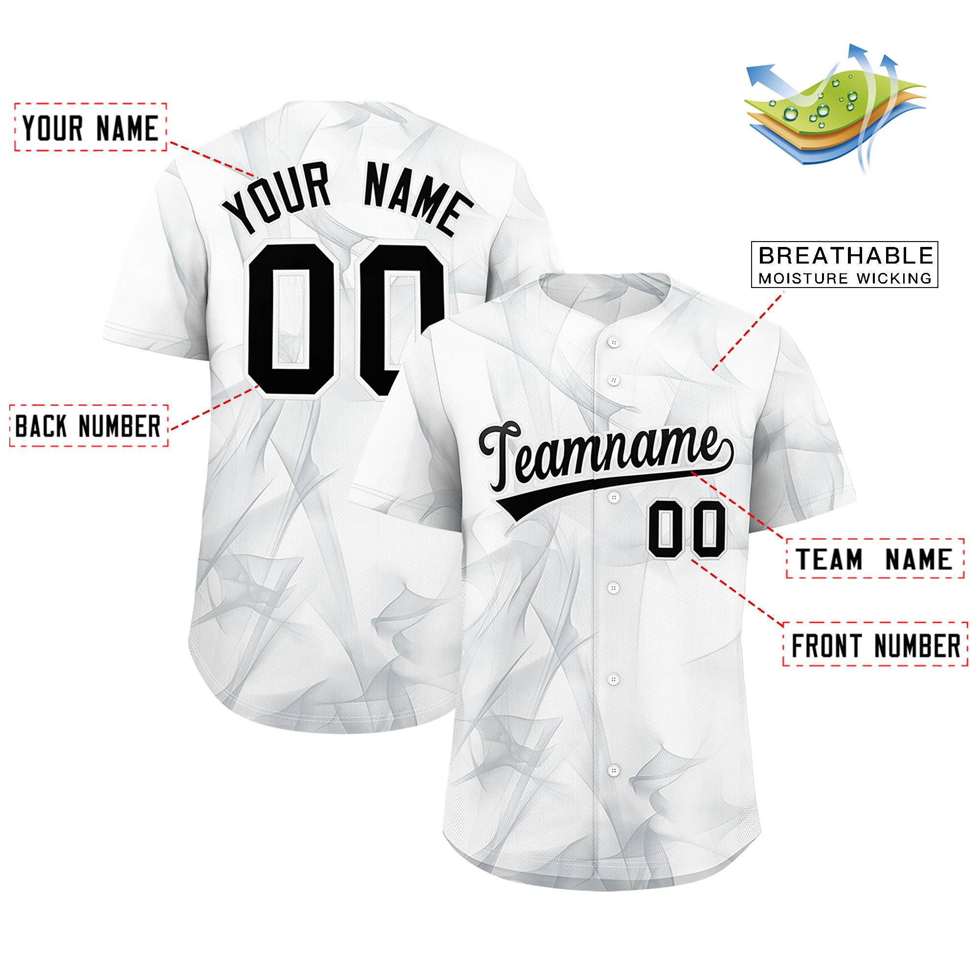 Custom White Fumes Graffiti Pattern Authentic Baseball Jersey