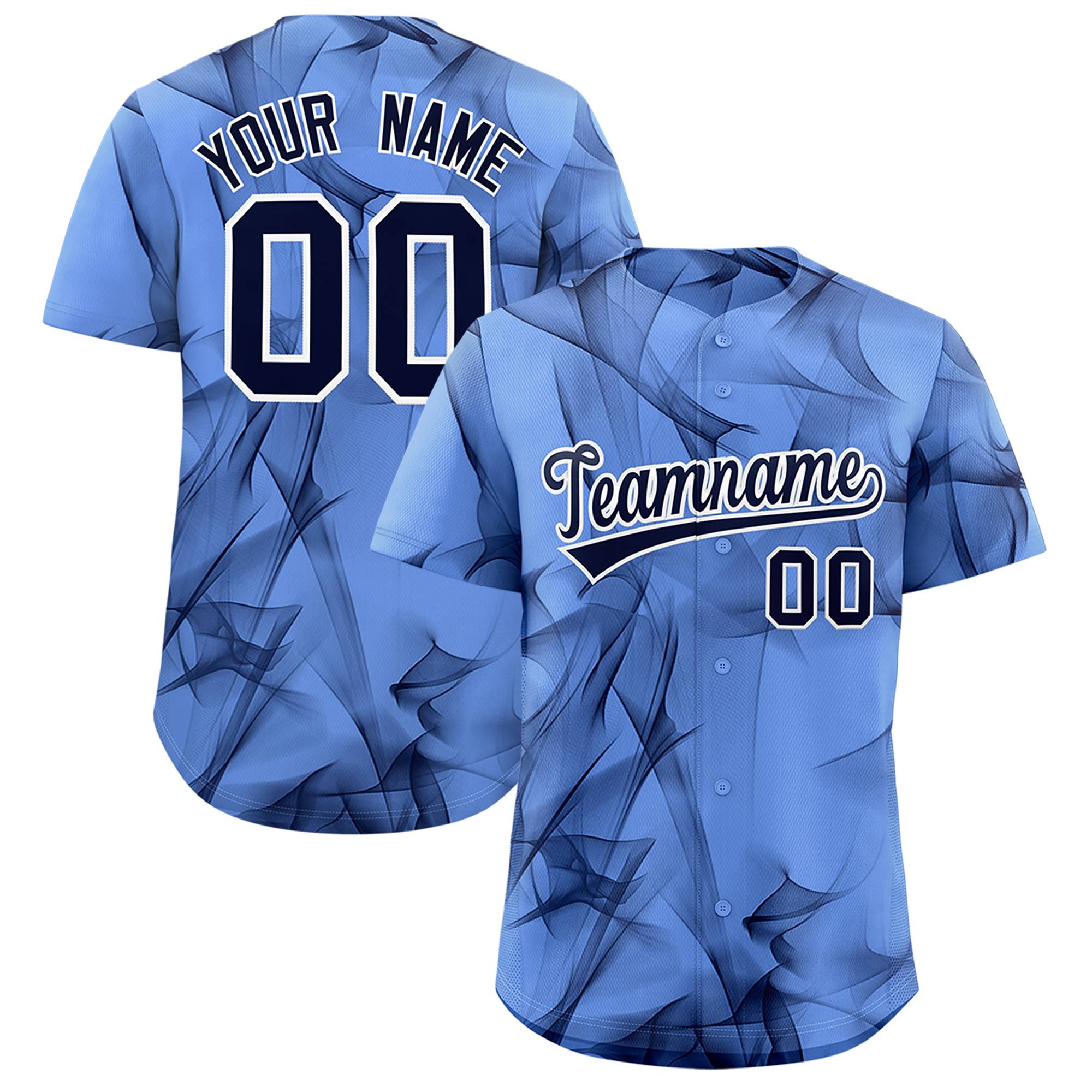 Custom Light Blue Fumes Graffiti Pattern Authentic Baseball Jersey