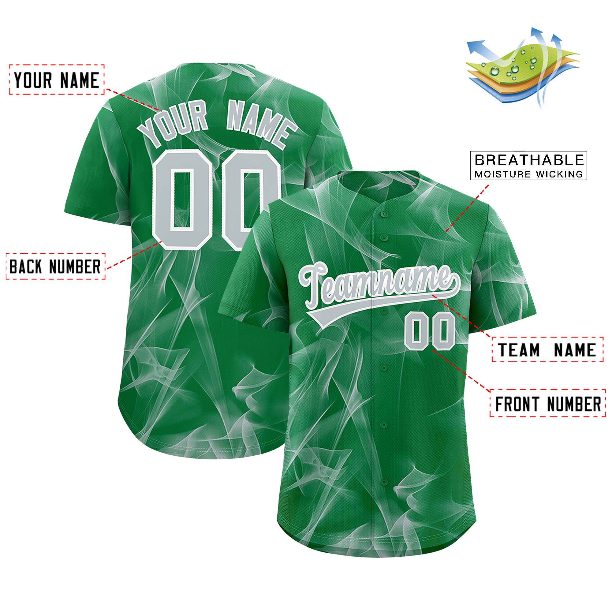 Custom Kelly Green Fumes Graffiti Pattern Authentic Baseball Jersey