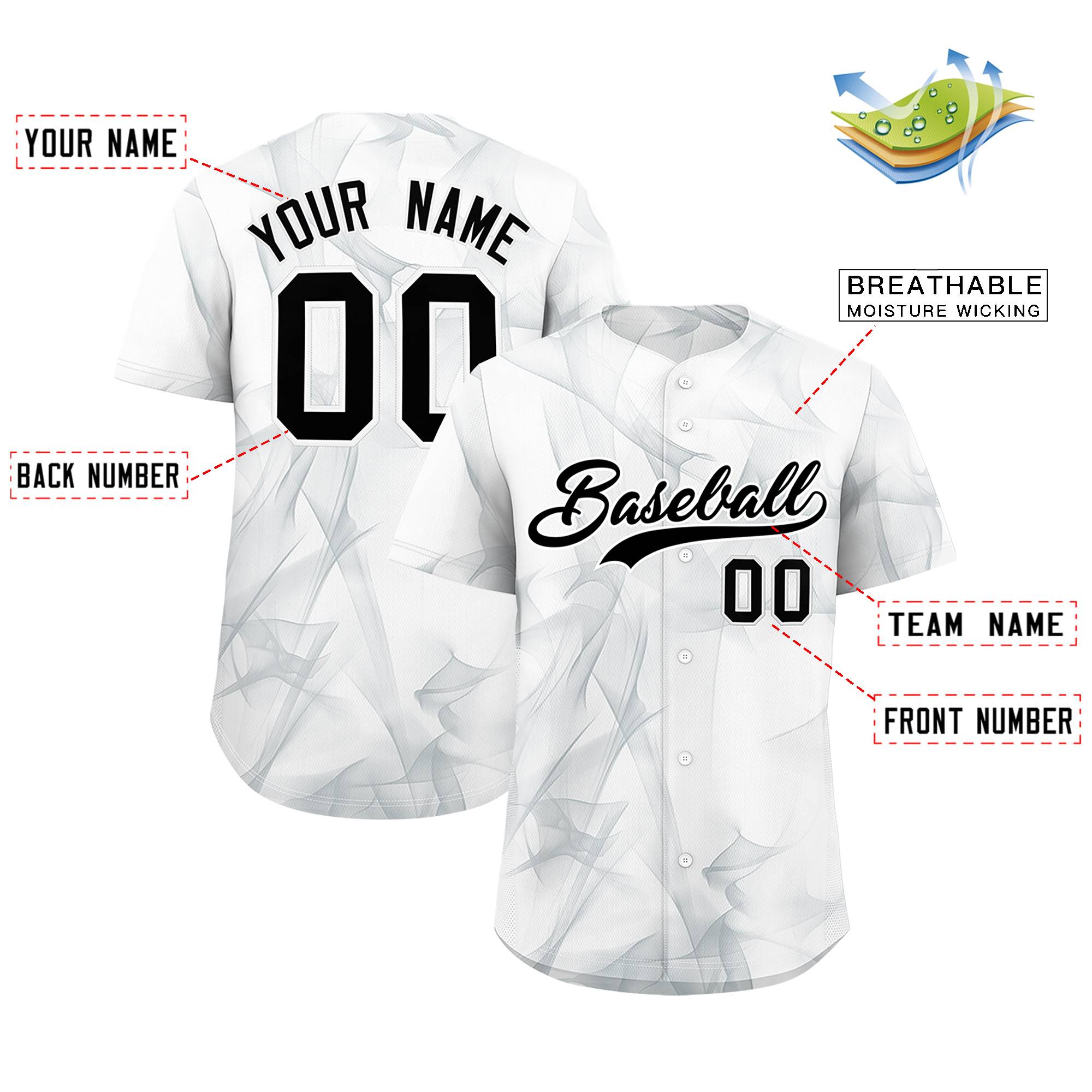 Custom White Fumes Graffiti Pattern Authentic Baseball Jersey