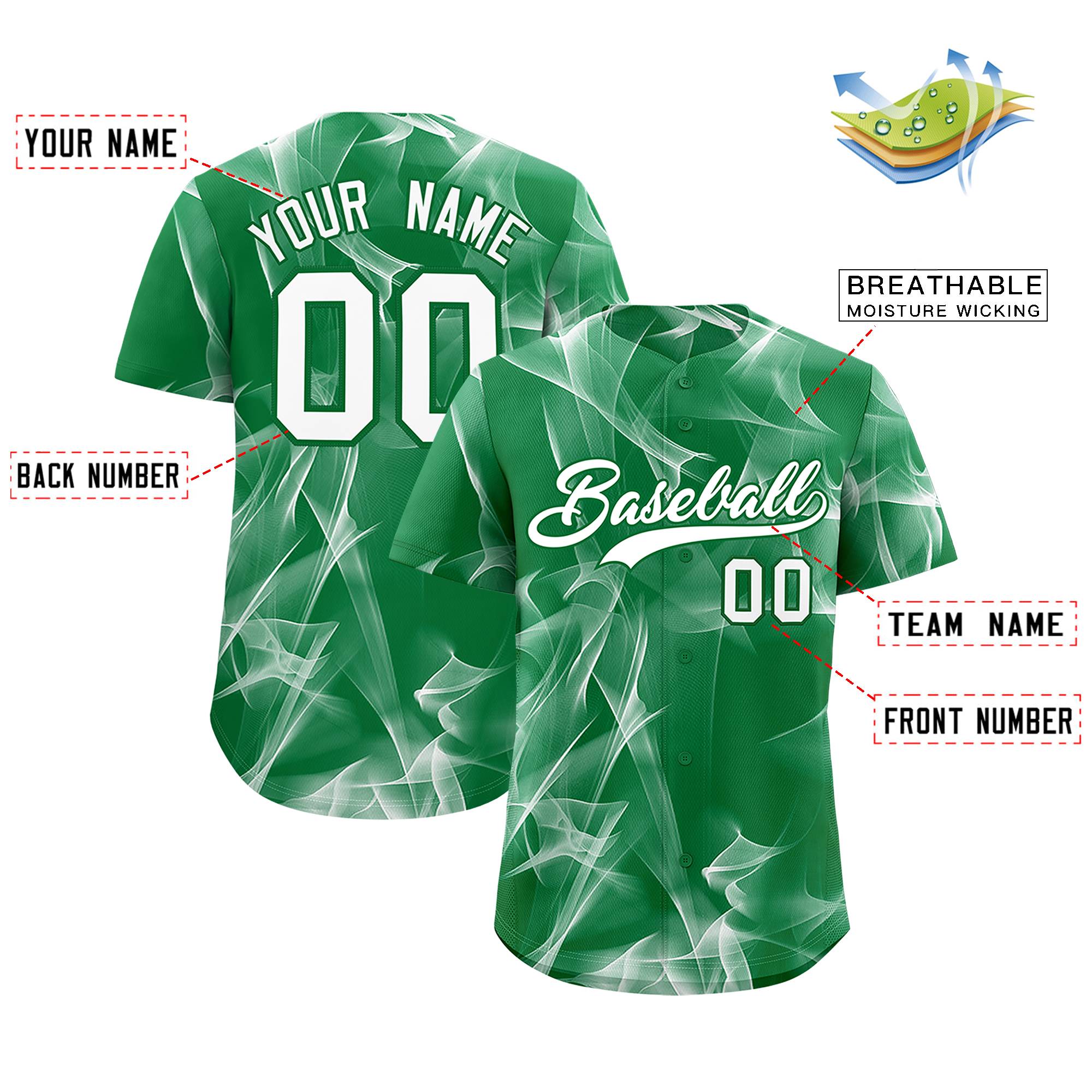 Custom Kelly Green Fumes Graffiti Pattern Authentic Baseball Jersey