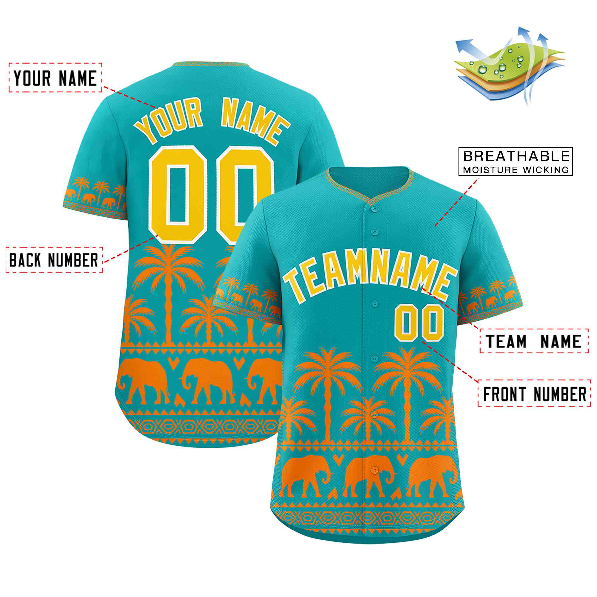 Custom Aqua Orange Graffiti Pattern Personalized Bossinia Style Authentic Baseball Jersey