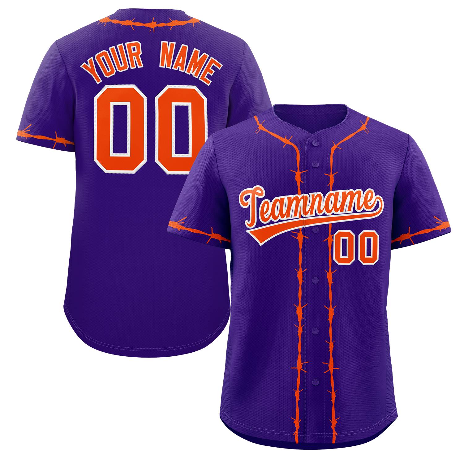 Custom Purple Orange Thorns Ribbed Classic Style Authentic Baseball Jersey