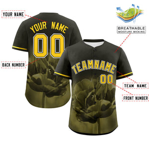 Custom Black Personalized 3D Flower Design Authentic Baseball Jersey