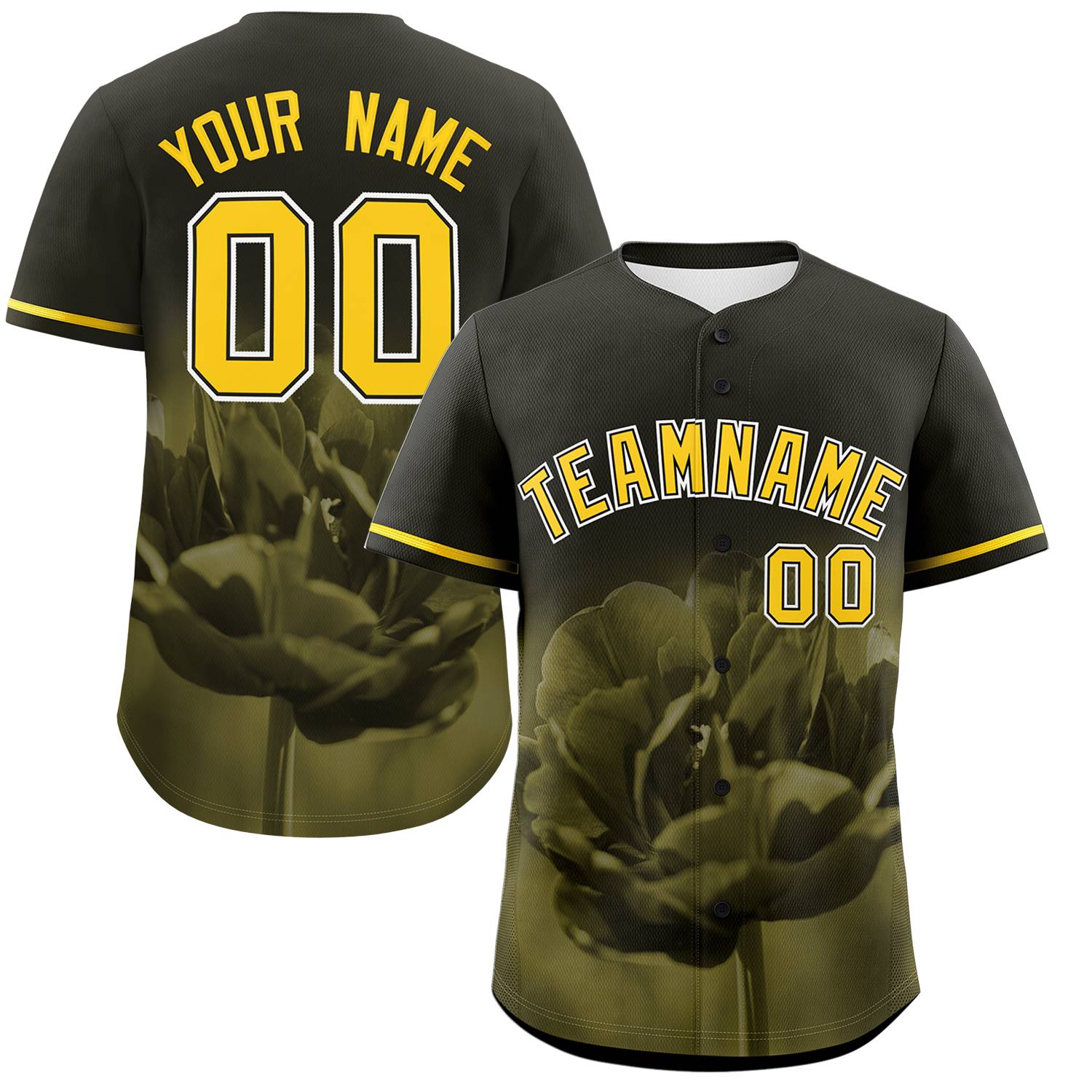 Custom Black Personalized 3D Flower Design Authentic Baseball Jersey