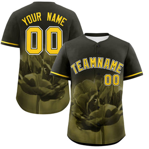 Custom Black Personalized 3D Flower Design Authentic Baseball Jersey