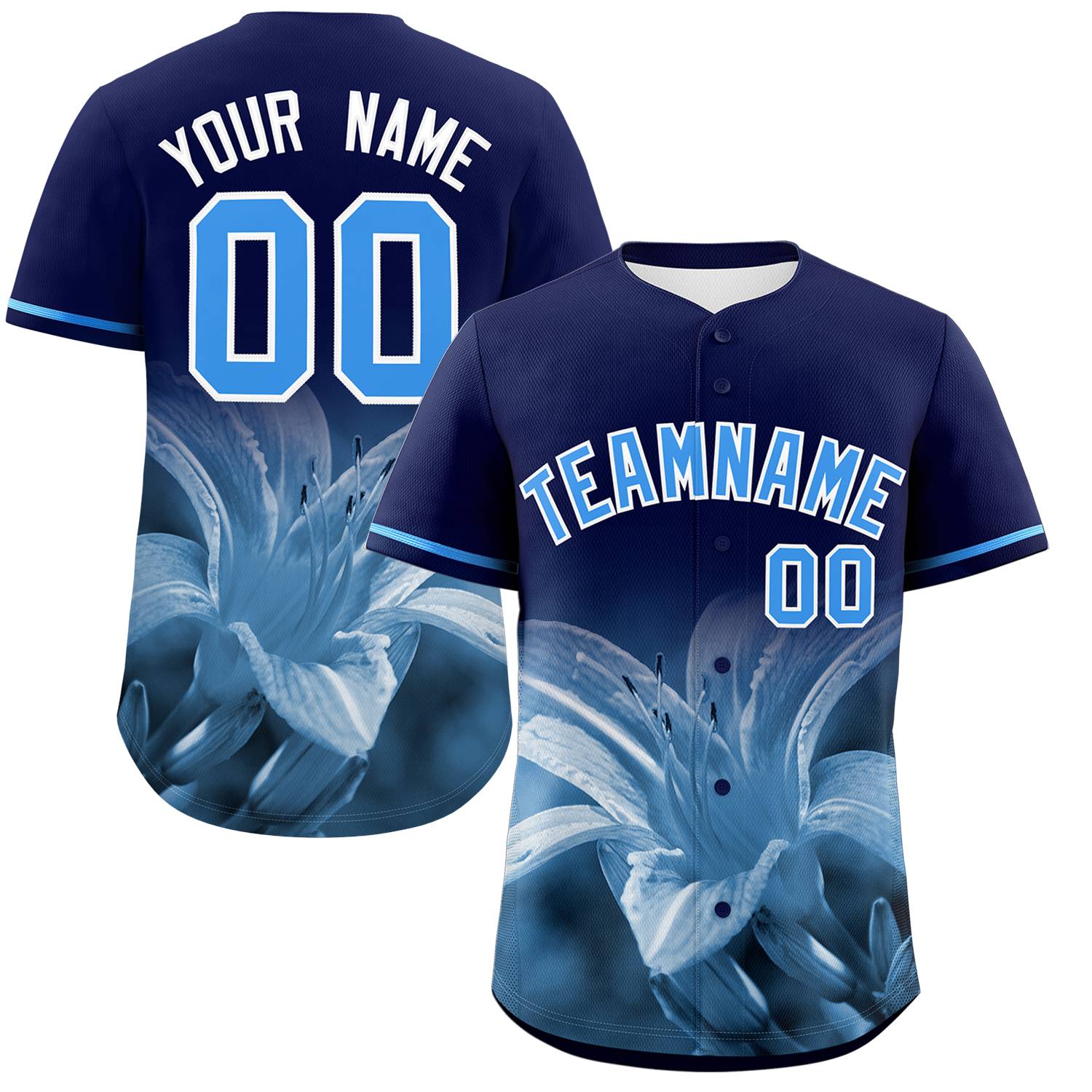 Custom Navy Personalized 3D Flower Design Authentic Baseball Jersey