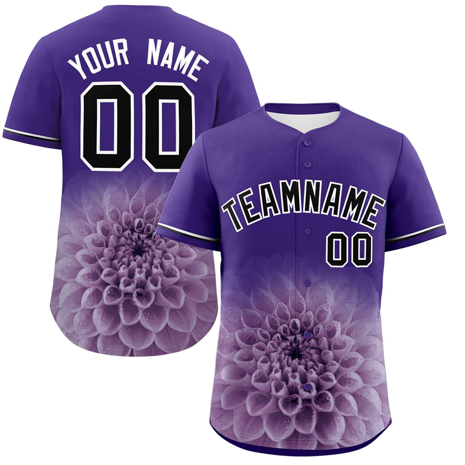 Custom Purple Personalized 3D Flower Design Authentic Baseball Jersey