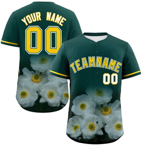 Custom Green Personalized 3D Flower Design Authentic Baseball Jersey