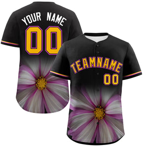 Custom Black Personalized 3D Flower Design Authentic Baseball Jersey