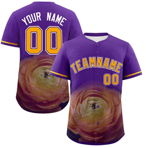 Custom Purple Personalized 3D Flower Design Authentic Baseball Jersey