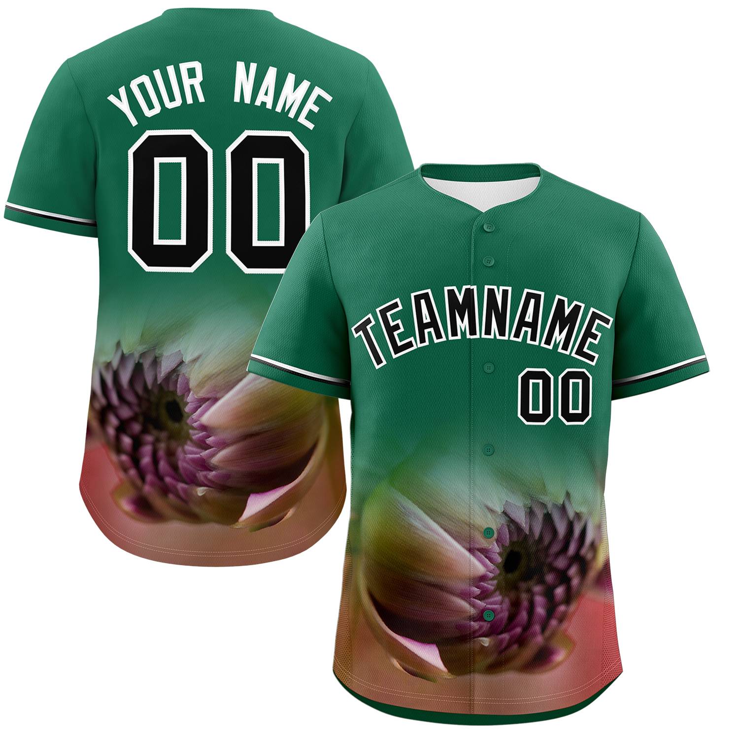 Custom Kelly Green Personalized 3D Flower Design Authentic Baseball Jersey