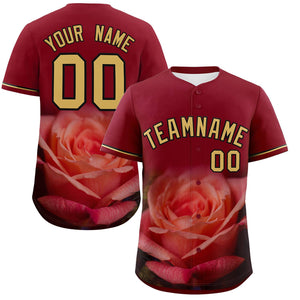 Custom Crimson Personalized 3D Flower Design Authentic Baseball Jersey