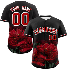 Custom Black Personalized 3D Flower Design Authentic Baseball Jersey