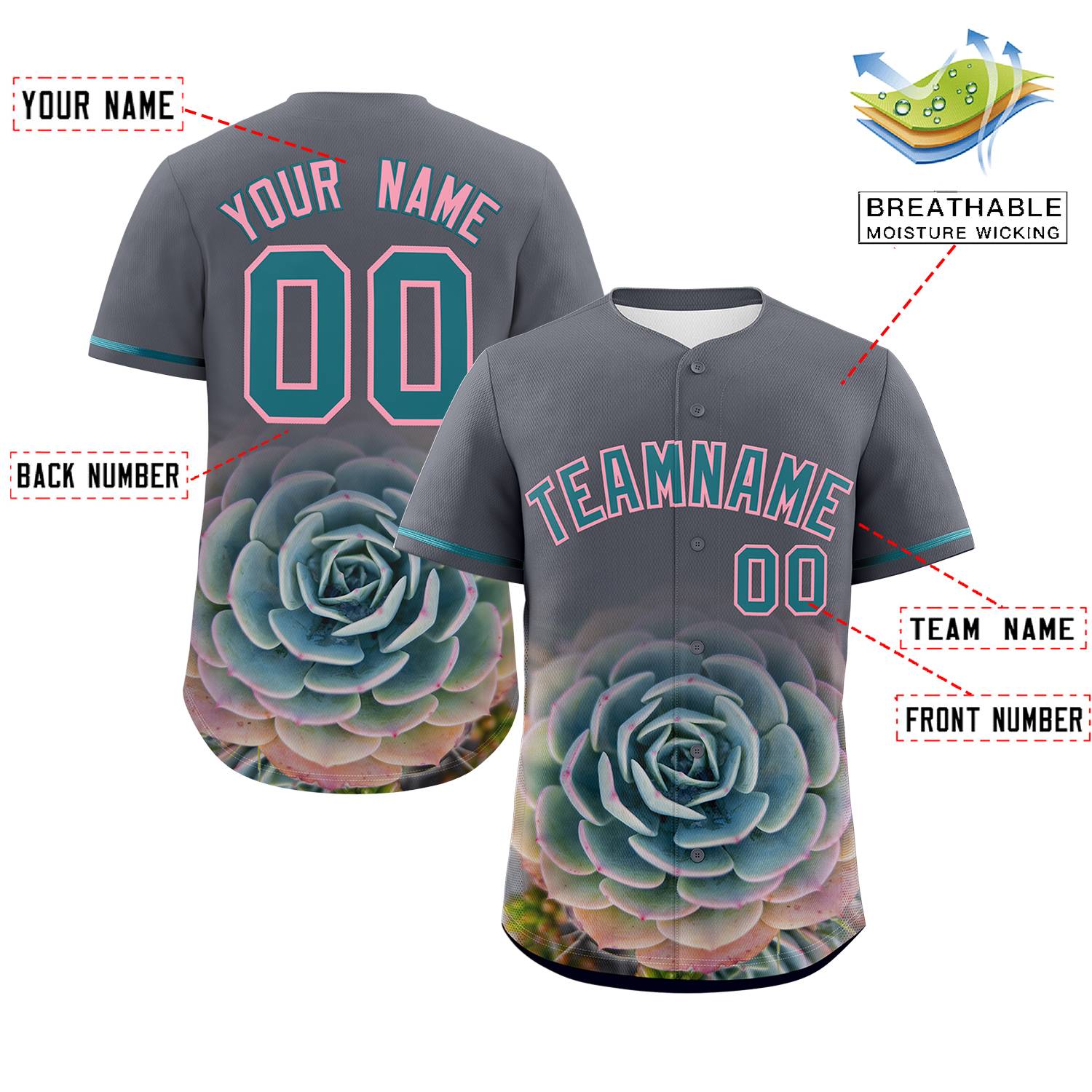 Custom Dark Gray Personalized 3D Flower Design Authentic Baseball Jersey