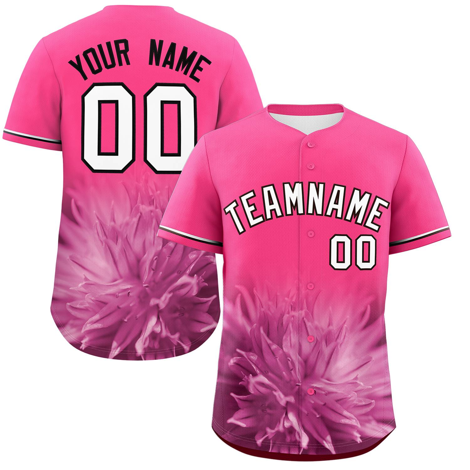 Custom Pink Personalized 3D Flower Design Authentic Baseball Jersey