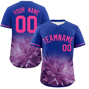 Custom Royal Personalized 3D Flower Design Authentic Baseball Jersey