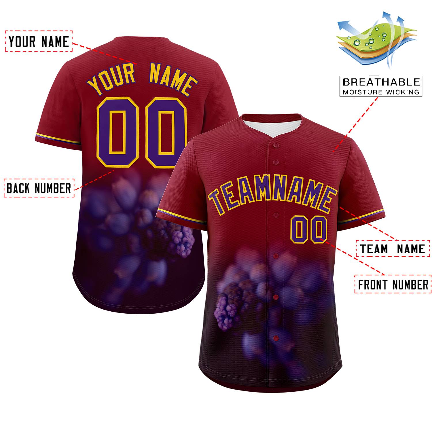 Custom Crimson Personalized 3D Flower Design Authentic Baseball Jersey