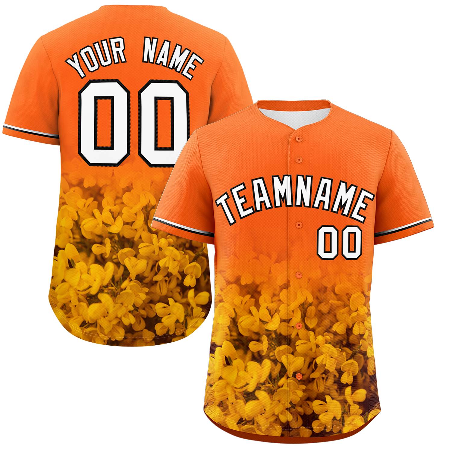 Custom Orange Personalized 3D Flower Design Authentic Baseball Jersey