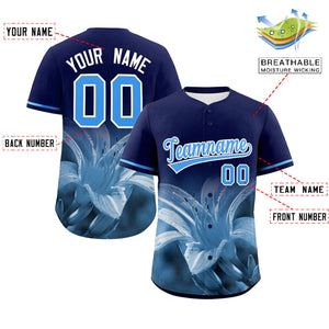 Custom Navy Personalized 3D Flower Design Authentic Baseball Jersey