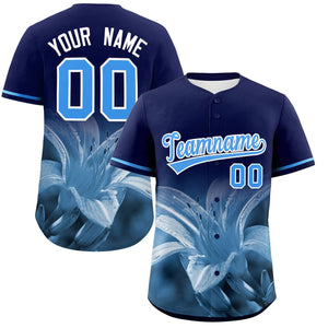 Custom Navy Personalized 3D Flower Design Authentic Baseball Jersey