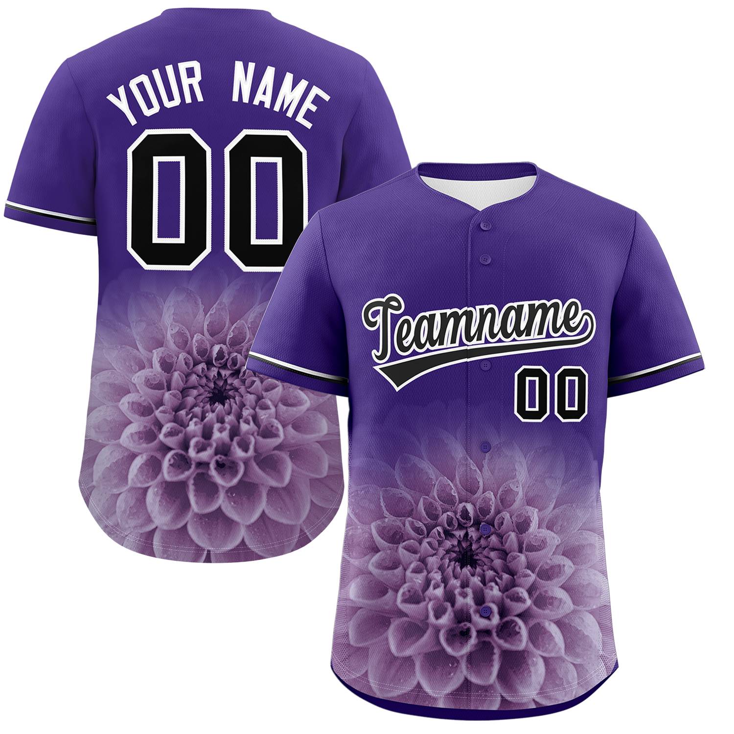 Custom Purple Personalized 3D Flower Design Authentic Baseball Jersey