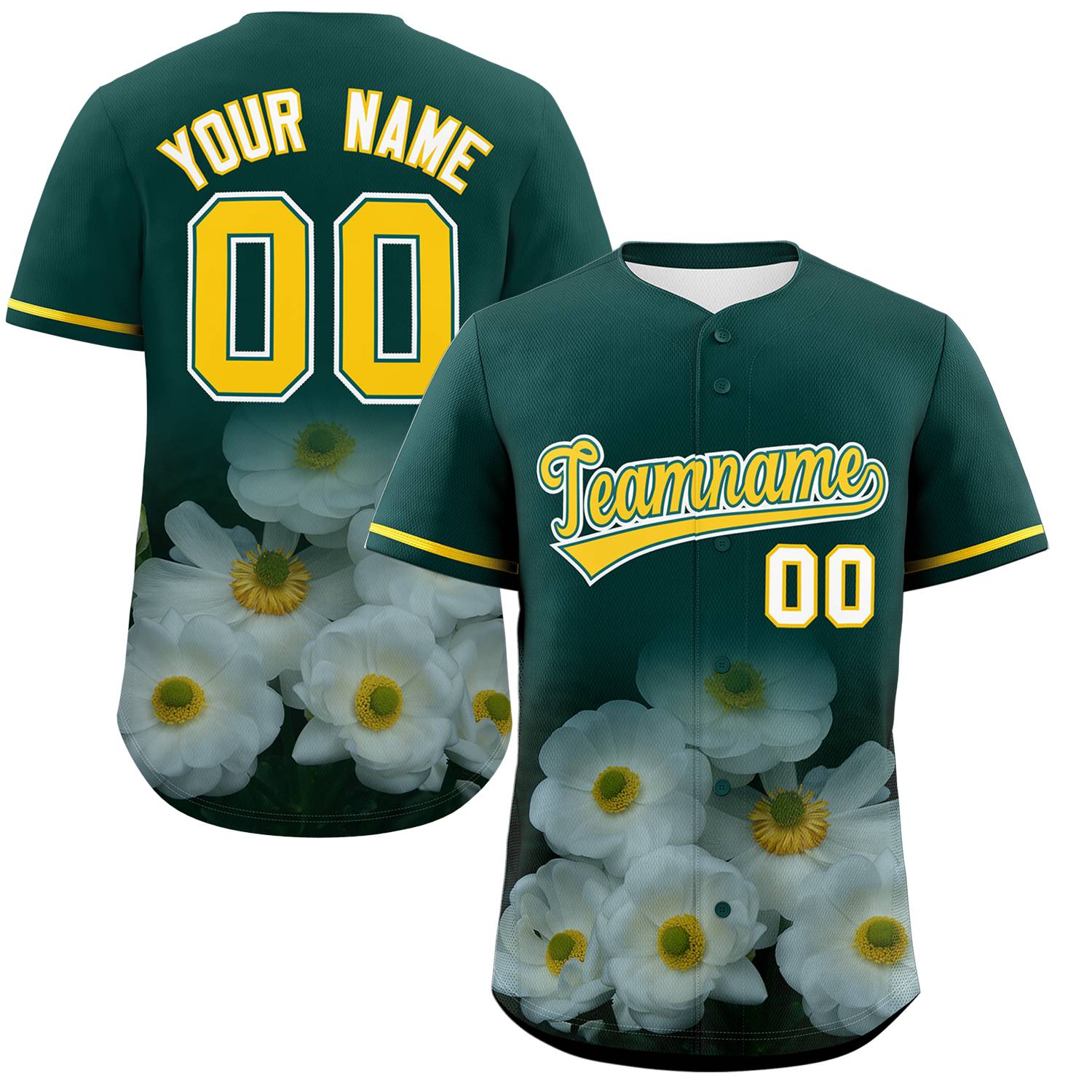 Custom Green Personalized 3D Flower Design Authentic Baseball Jersey