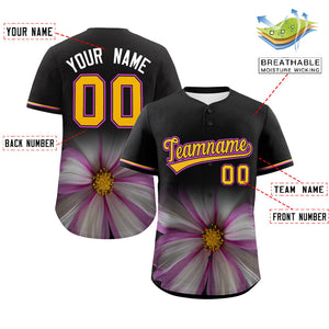 Custom Black Personalized 3D Flower Design Authentic Baseball Jersey