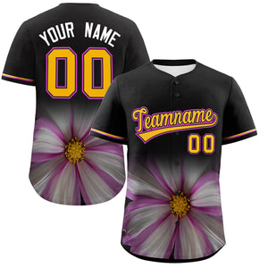 Custom Black Personalized 3D Flower Design Authentic Baseball Jersey