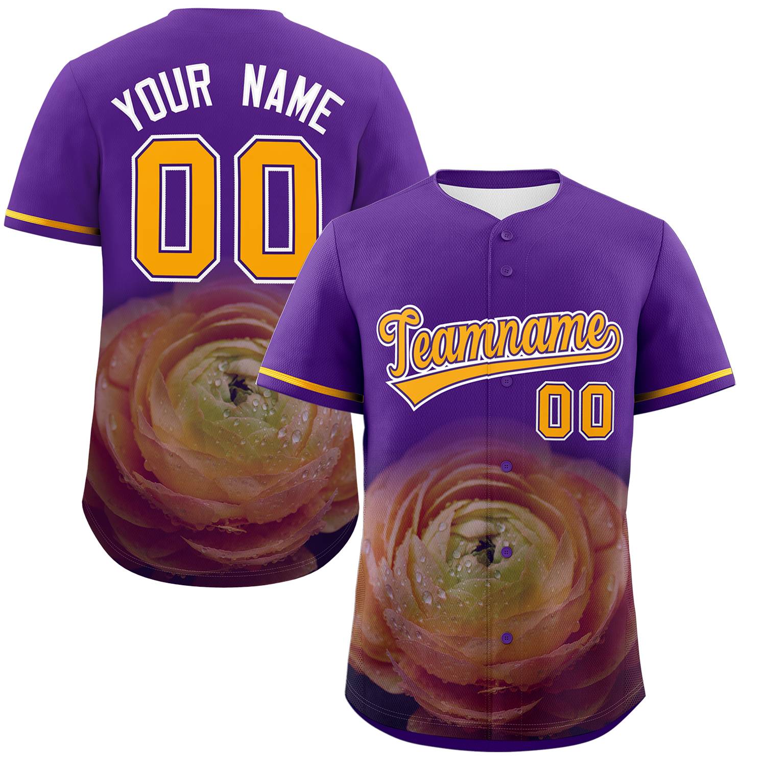 Custom Purple Personalized 3D Flower Design Authentic Baseball Jersey