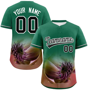 Custom Kelly Green Personalized 3D Flower Design Authentic Baseball Jersey