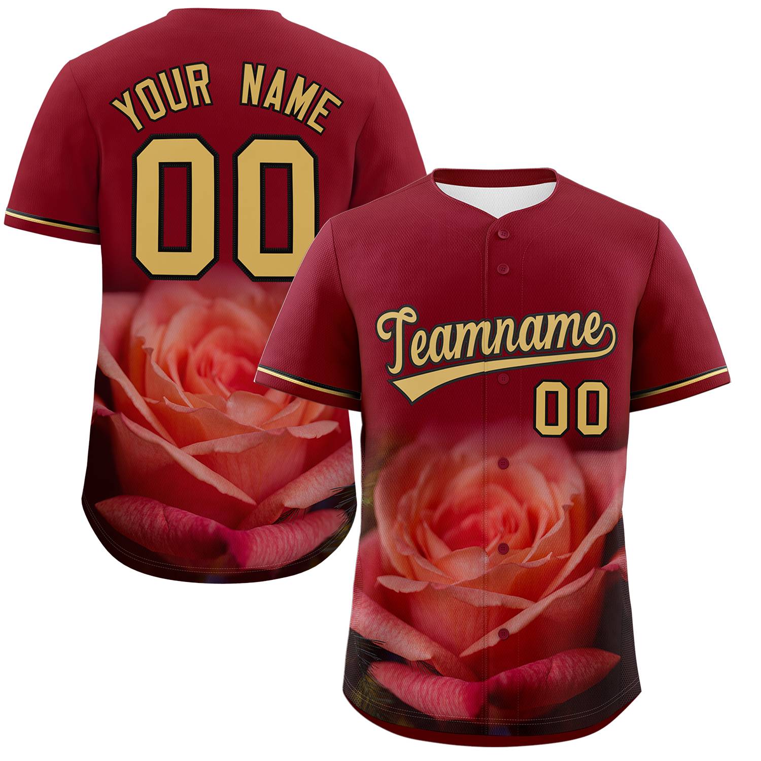 Custom Crimson Personalized 3D Flower Design Authentic Baseball Jersey