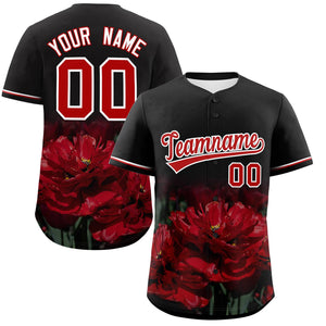 Custom Black Personalized 3D Flower Design Authentic Baseball Jersey