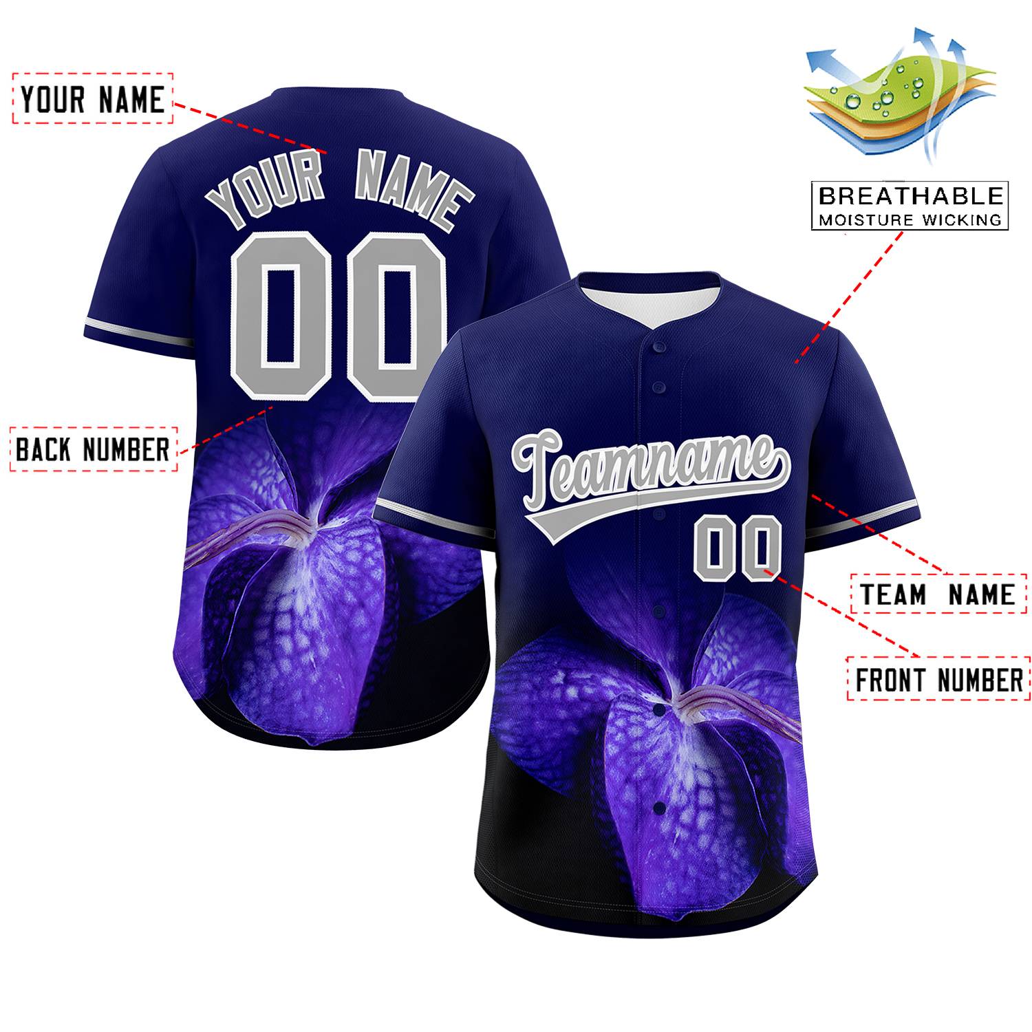 Custom Navy Personalized 3D Flower Design Authentic Baseball Jersey