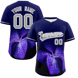 Custom Navy Personalized 3D Flower Design Authentic Baseball Jersey