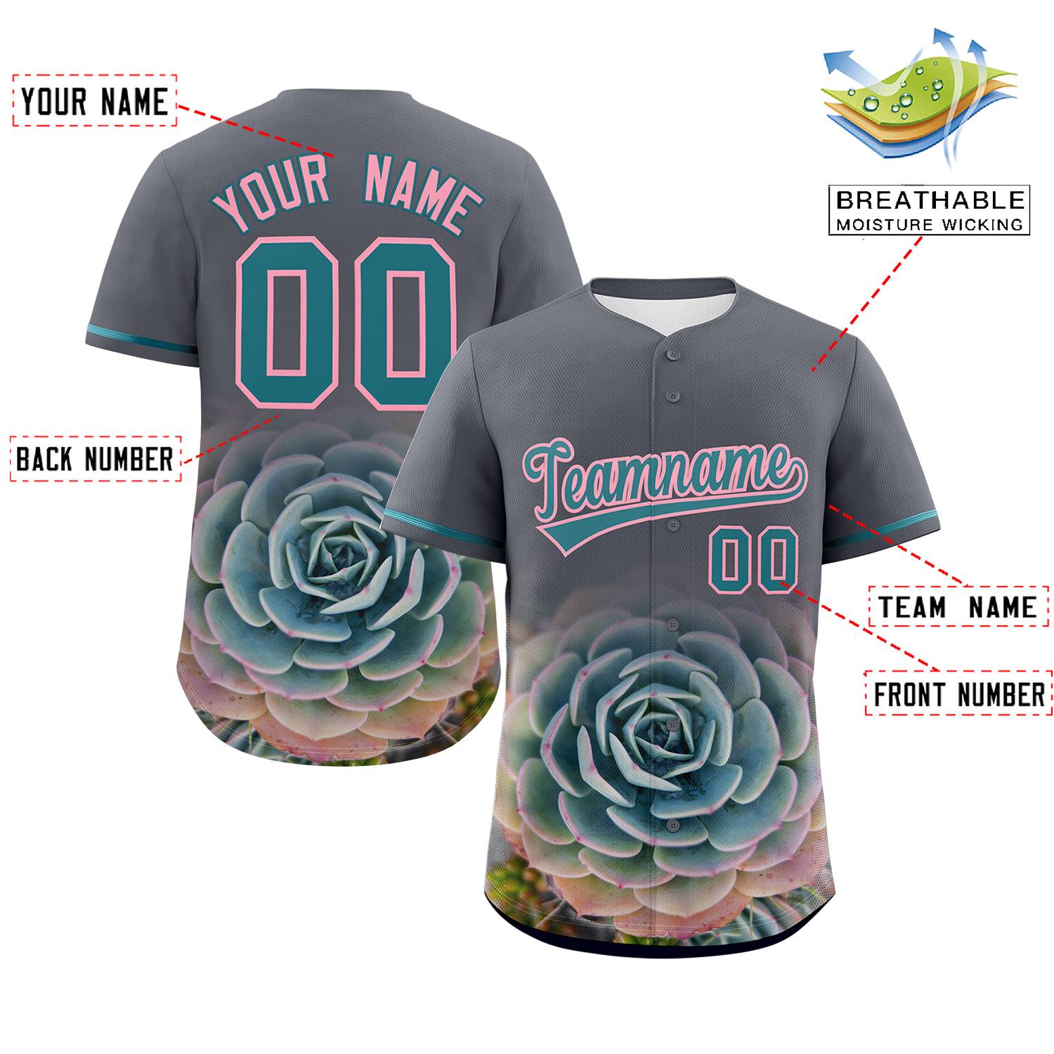 Custom Dark Gray Personalized 3D Flower Design Authentic Baseball Jersey