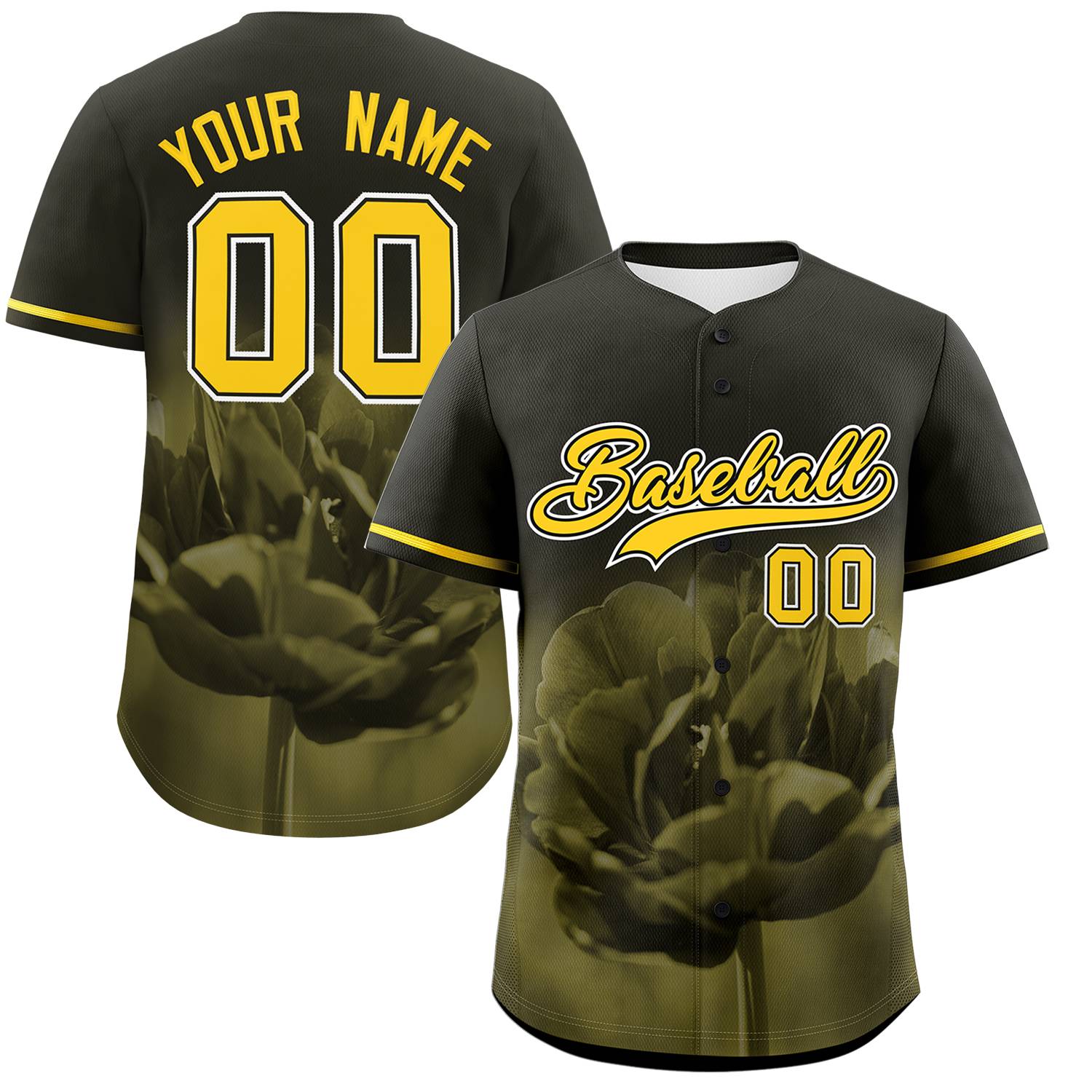 Custom Black Personalized 3D Flower Design Authentic Baseball Jersey