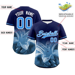 Custom Navy Personalized 3D Flower Design Authentic Baseball Jersey